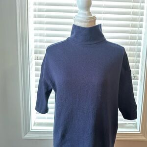 EUC, COS, women’s mini dress, wool-cotton 60/40, navy, mockneck, 3/4 sle…